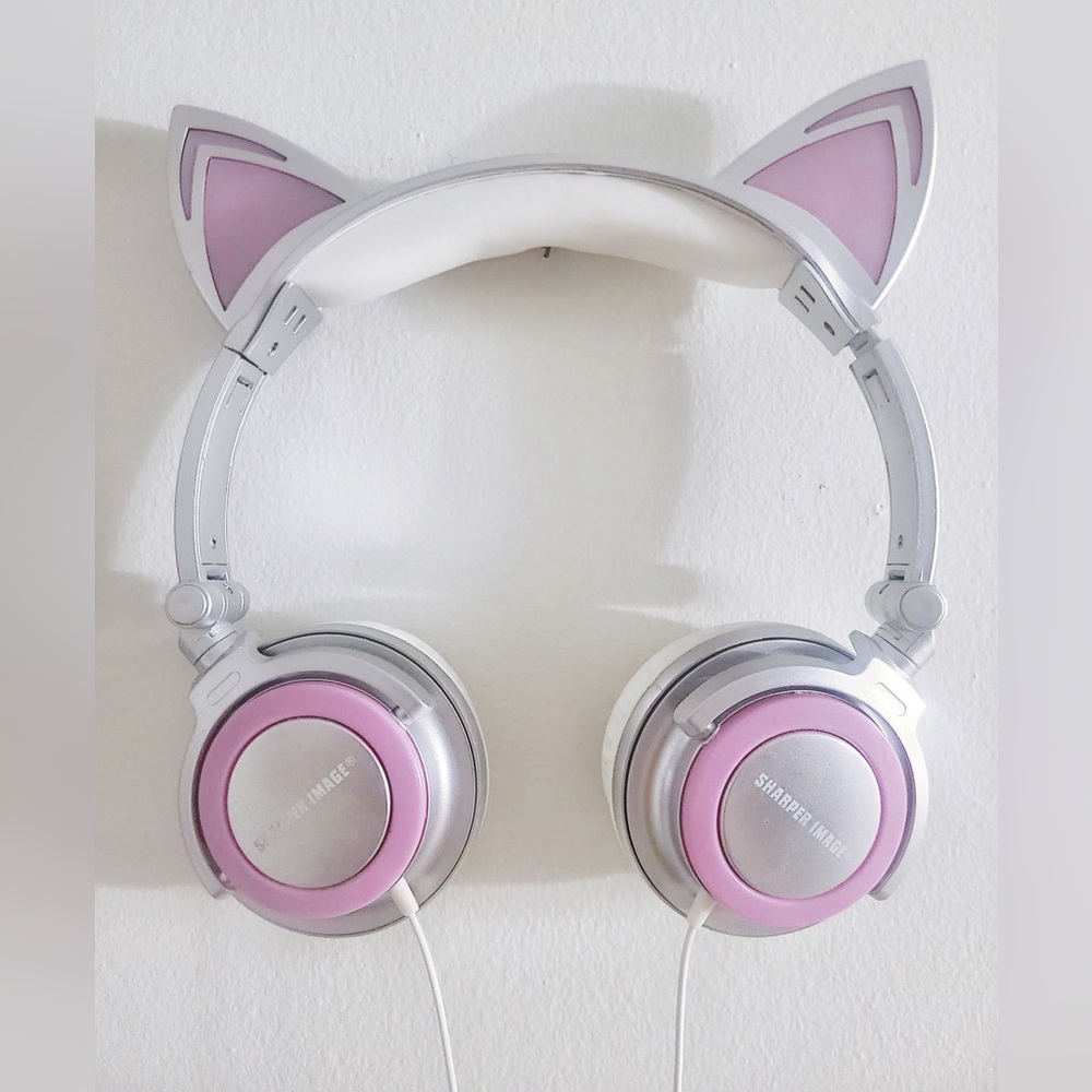 Sharper Image Pink Cat Ear LED Light Up Headphones